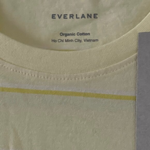 New Everlane Yellow Striped Organic Cotton Crew Neck Tee T Shirt Top Size Small - Picture 5 of 9